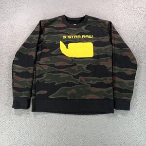 G-Star Raw Sweatshirt Mens Medium Green Tiger Stripe Camo Logo Graphic Crewneck